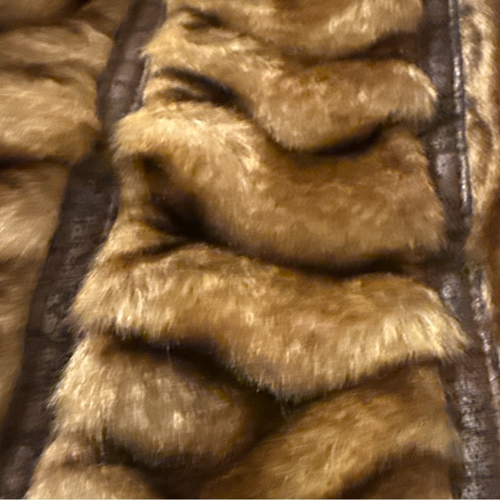 Alpine Studio Brown Faux Fur Jacket Ruched Distressed Faux Leather Trim Zipper - Picture 8 of 12